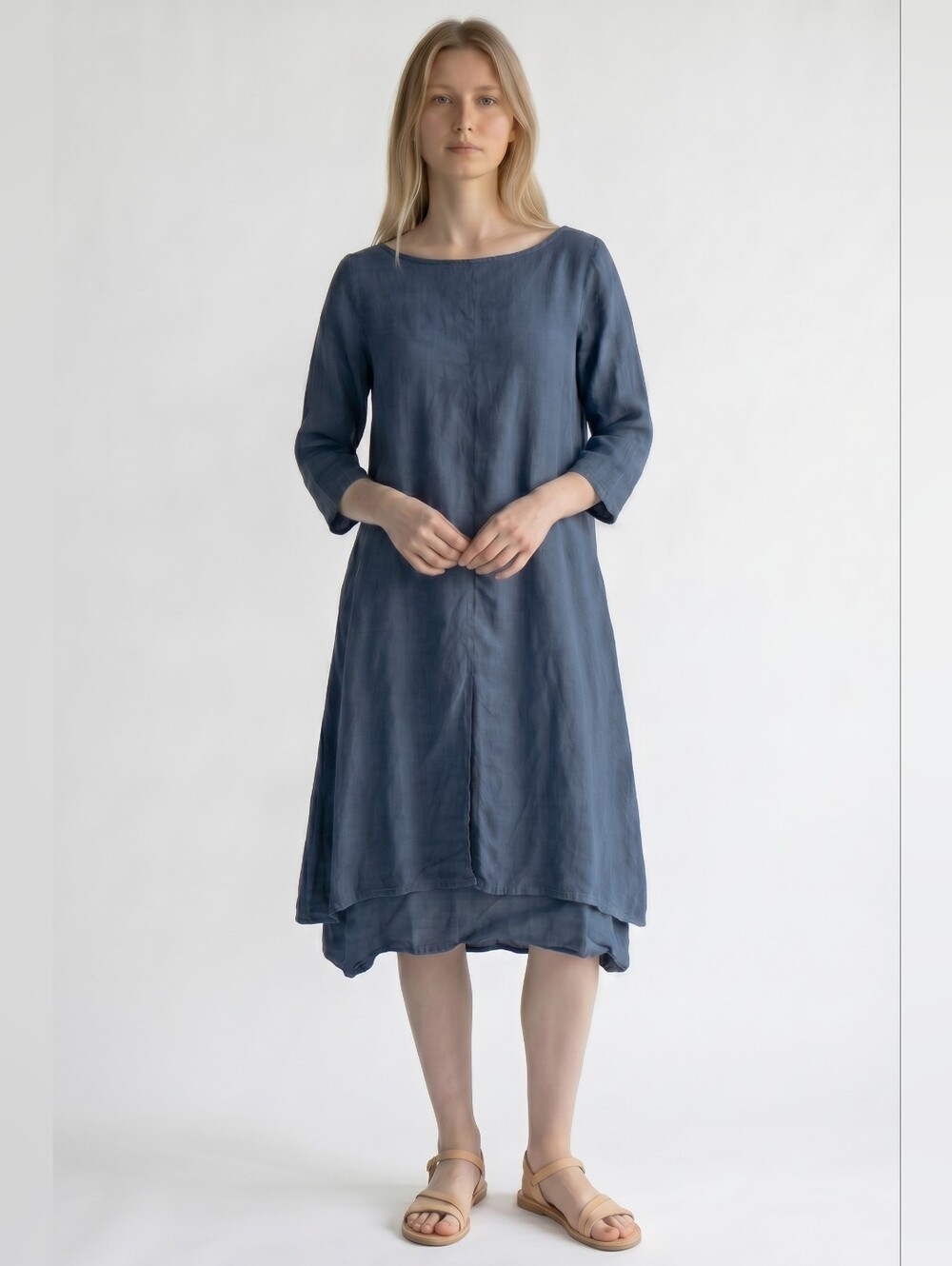 FLAX 100% Linen Blue Relaxed Dress Size S | Oversized Tunic | Made in Lithuania